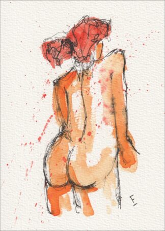 Original Signed Figurative Female Painting In Watercolour And Ink, Contemporary