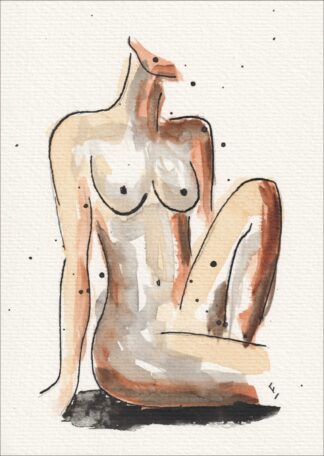 Anchored by a dense, horizontal baseline of deep charcoal pigment, this original wash and ink piece examines physical volume through a stable, seated alignment.